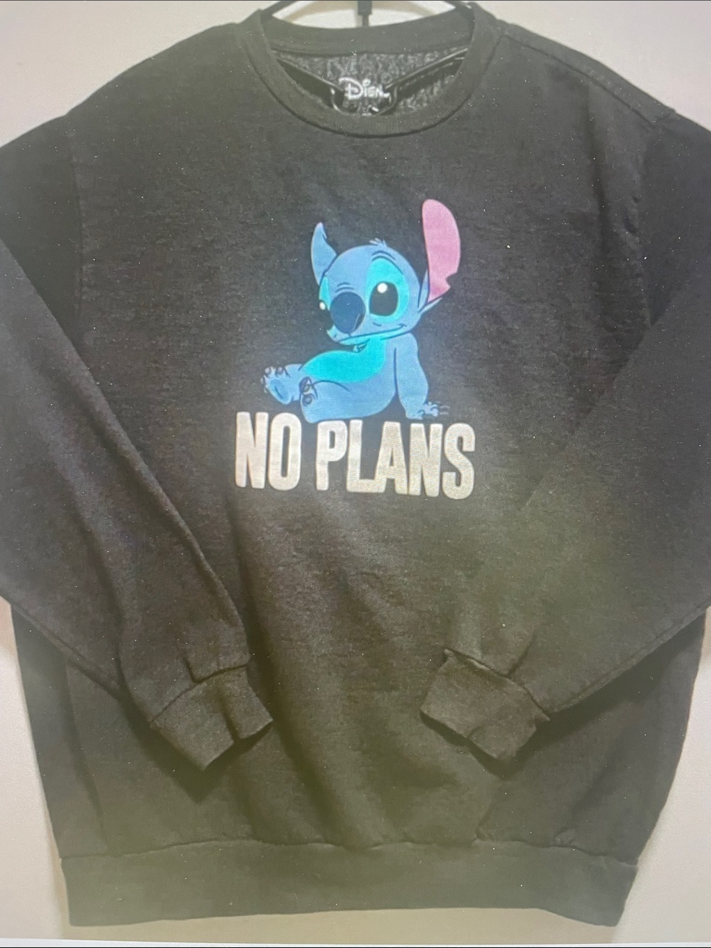 Disney Black Sweatshirt with Blue & Pink Stitch 'No Plans' Graphic